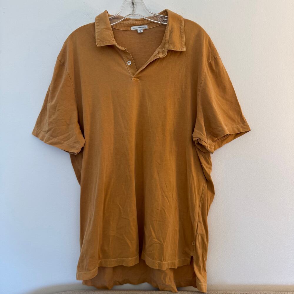James Perse 100% Supima Cotton Polo Shirt Golden Brown Mustard Size 4 XL Cali